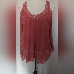 Rain Brandon Coral Cold Shoulder Top With Crochet And Lace Accents Size M